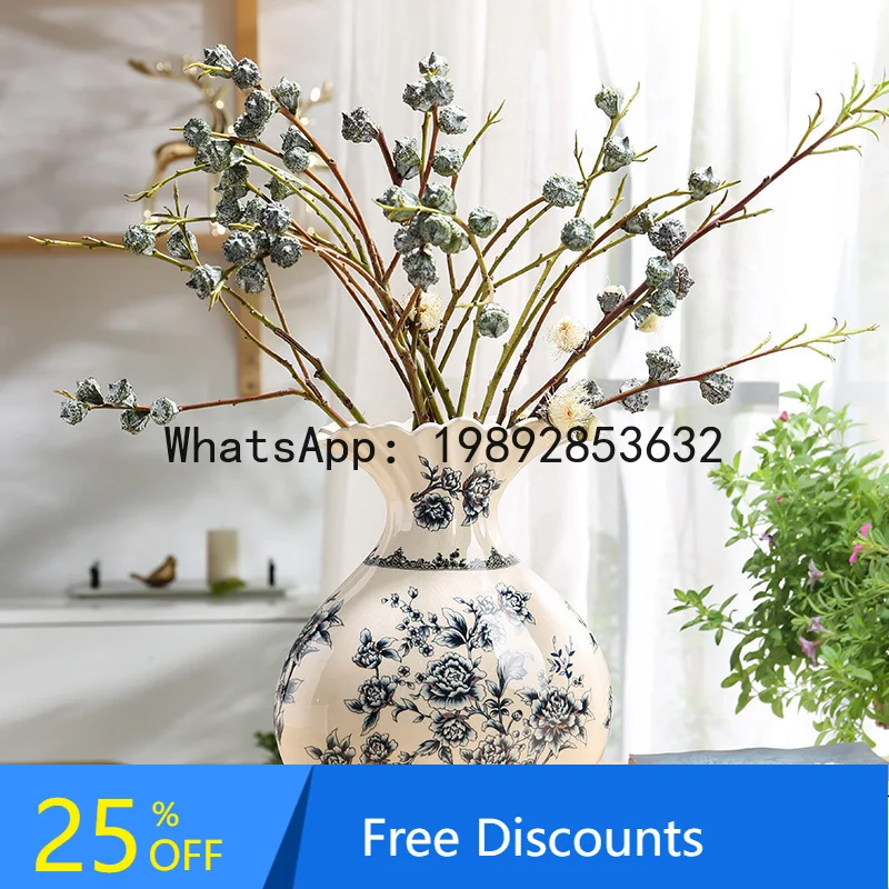 

YFY Creative New Chinese Style Ceramic Vase Retro Blue and White Porcelain Vase Home Living Room Decoration Flower Arrangement