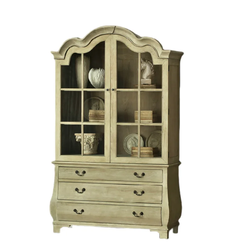 

solid wood bookcase living room arched decorative cabinet glass door double door locker drawer locker customization
