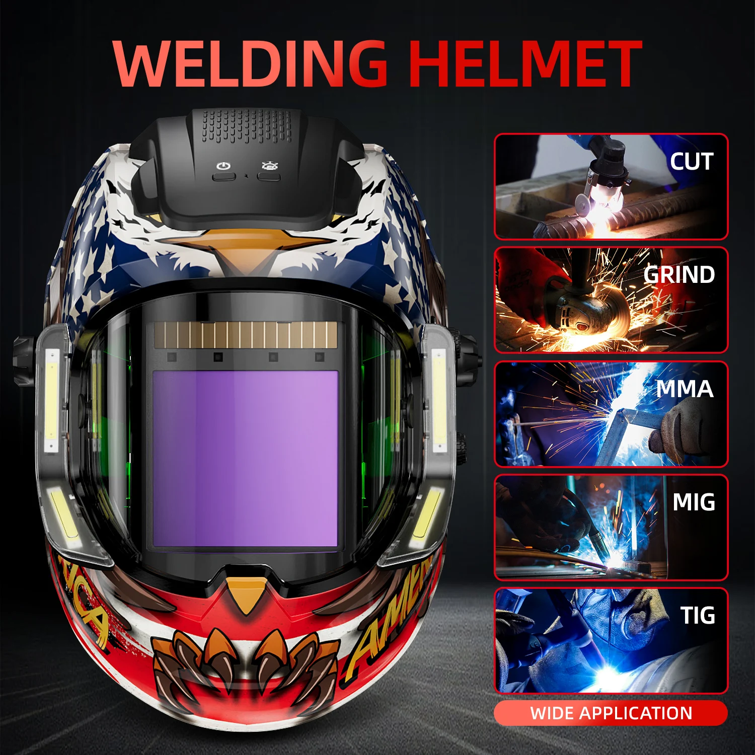 True Color Auto Dimming Welding Helmet, 180° Panoramic View Welding Mask with 4 Arc Induction, LED Light & OEM Supported