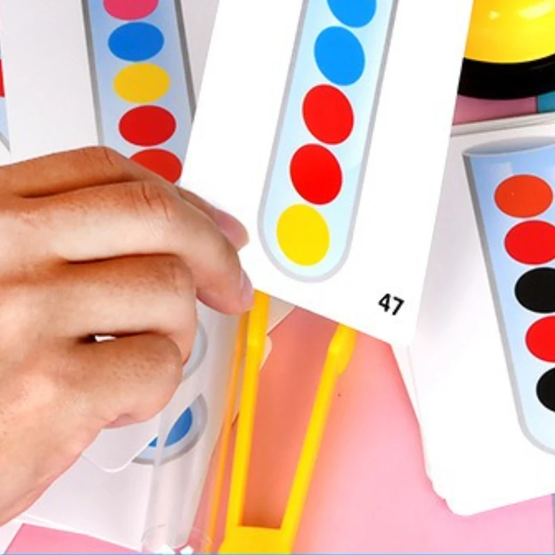 Montessori Clip Beads Test Tube Set, Wooden Tweezer & Colored Beads, Develops Fine Motor Skills and Color Matching for Ages 2-5