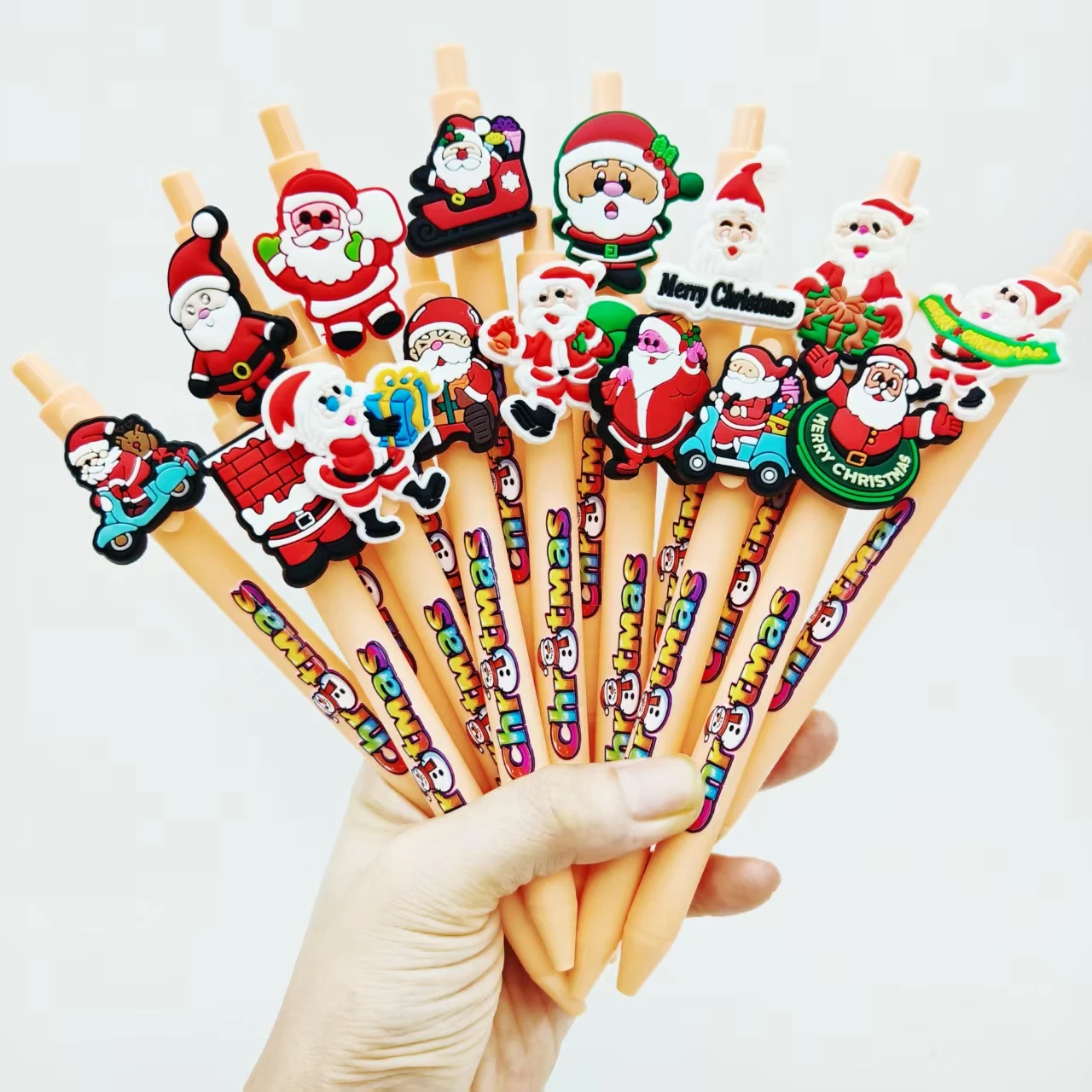 

7pcs/12pcs Santa Claus shape patch ballpoint pen apricot series Christmas printing pattern press gel pen