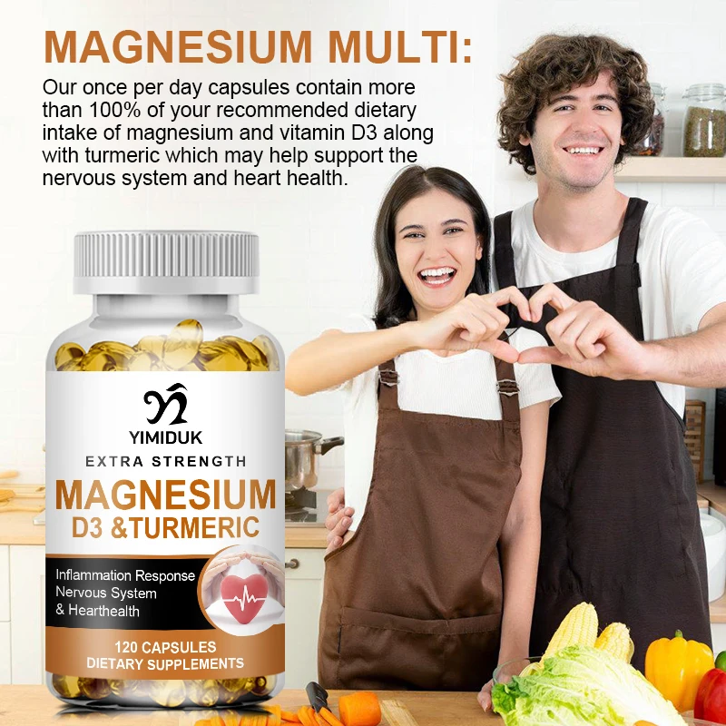 Magnesium & Vitamin D3 Capsule with Turmeric Healthy Heart and Nervous System, Strengthens Bones &Muscles, Improved Joint Health