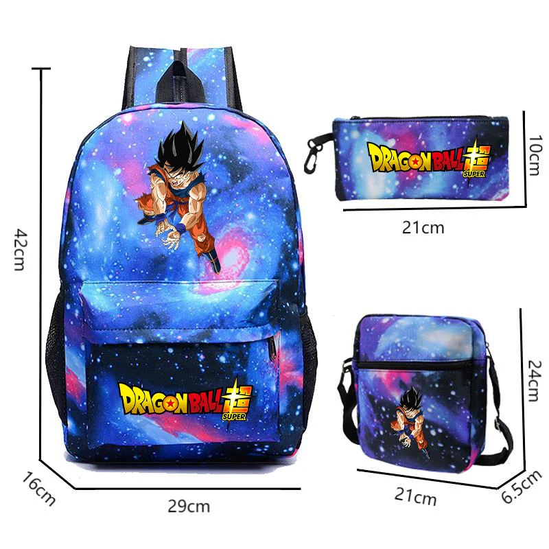 3Pcs/set Anime Dragon Ball Backpack Boy Girl Rucksack Teenager Student Schoolbag Cartoon Travel Bag Shoulder Bag Canvas Mochila