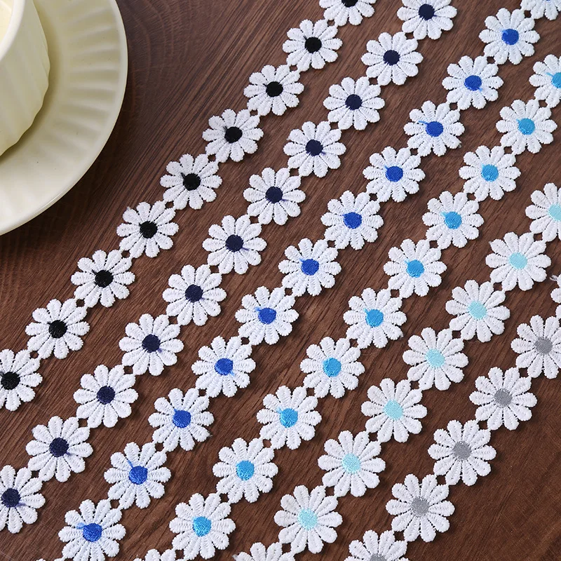 15 Yards/Lot 2.5CM Small Daisies Sunflowers Embroidery Clothing Handicrafts Hair Accessories Home Textiles Lace Trim