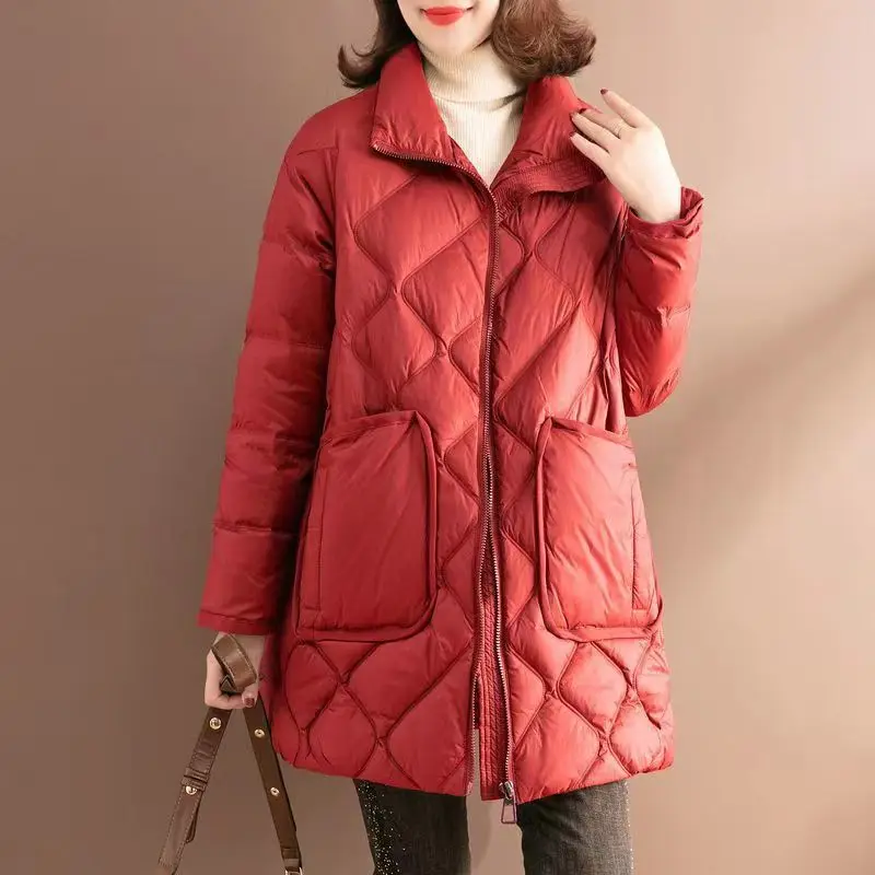 Autumn Winter Cotton Coat Women's Clothing Trend Quilted Jackets Warm Vintage Pocket Windproof Outerwear Long Sleeve Design Tops