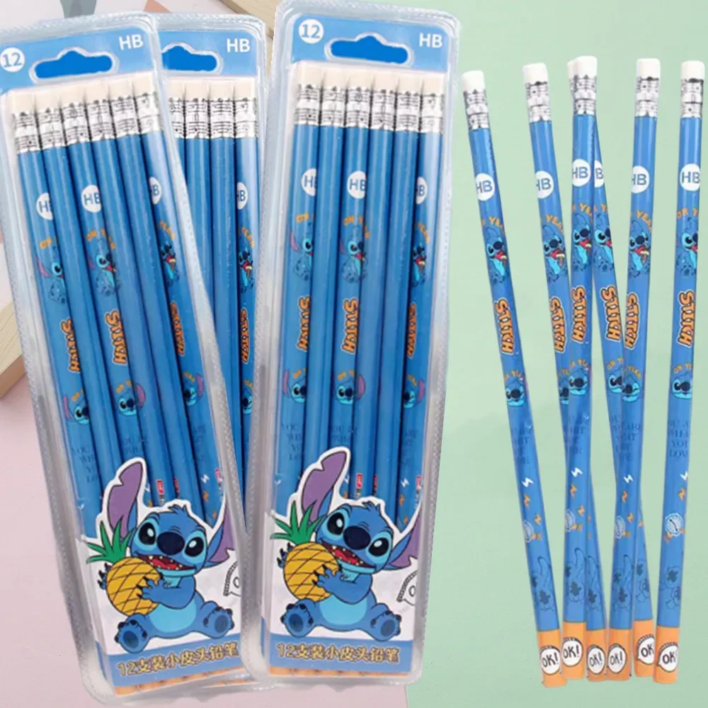 Taille-crayon en bois Anime Stitch pour enfants, outils d'écriture d'étudiant de dessin animé, fournitures scolaires en caoutchouc, anniversaire, Hb