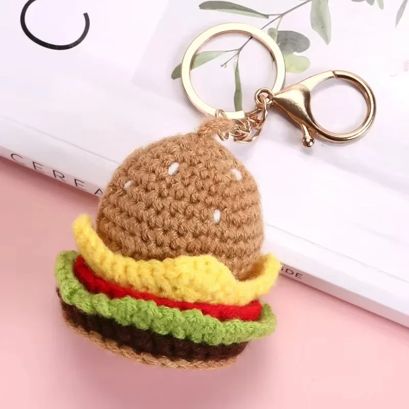 Creative Knit Keychain Cartoon DIY Burger Ice Cream Pendant Keychain Charms Handmade Pendant for Girl Cute Gift Car Decorations view 4