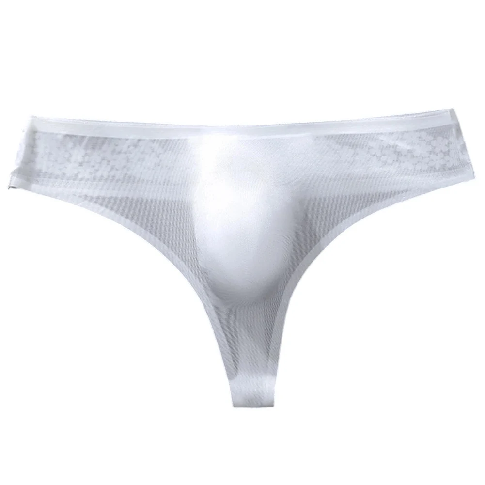 

Мужское нижнее белье из ледяного шелка, стринги для повседневной носки, ткань из ледяного шелка, 68% нейлон, 32% спандекс, 3D-выпуклый карман, бесшовный дизайн