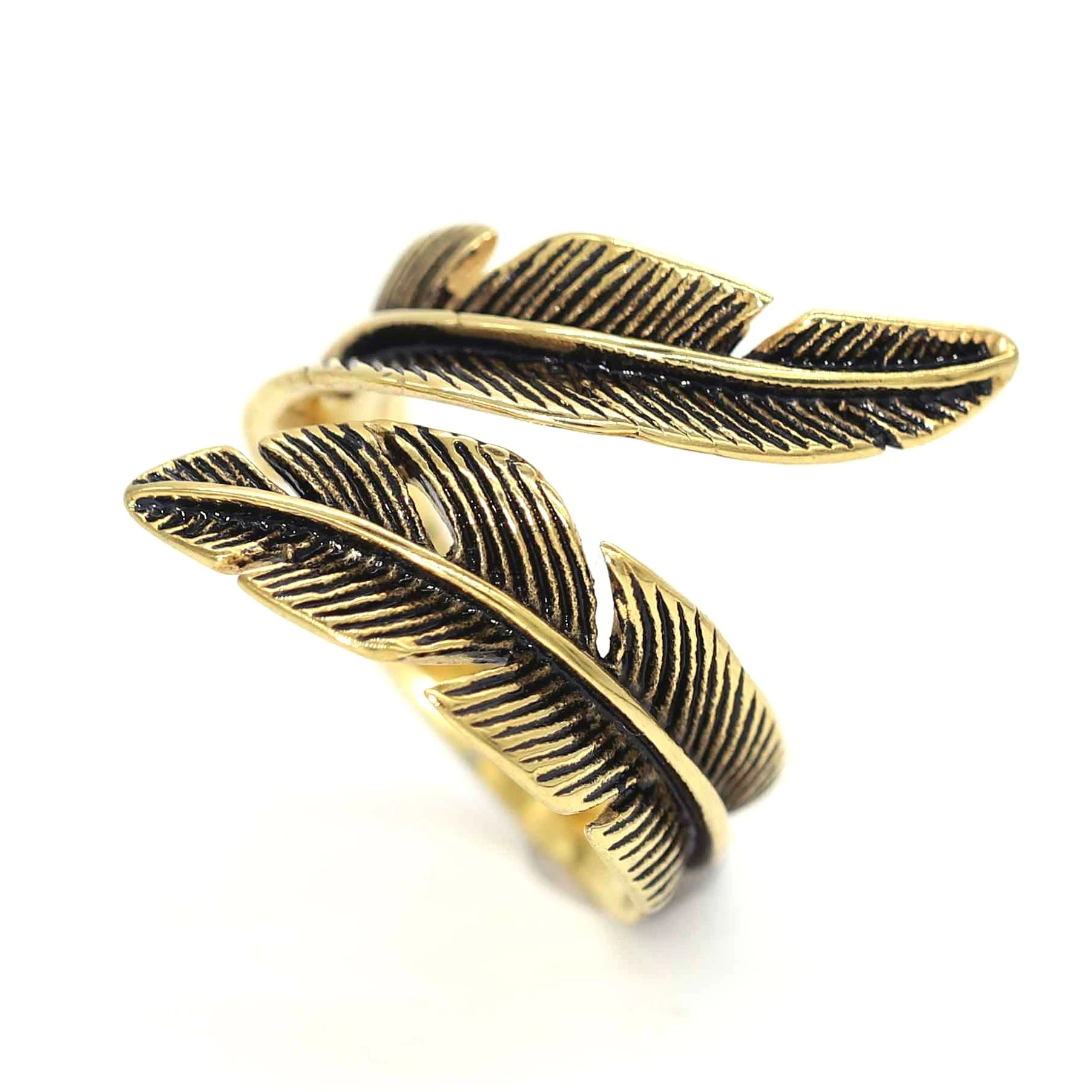 Asian hot jewelry China, Japan and South Korea hot selling stainless steel leaf feather ring men's