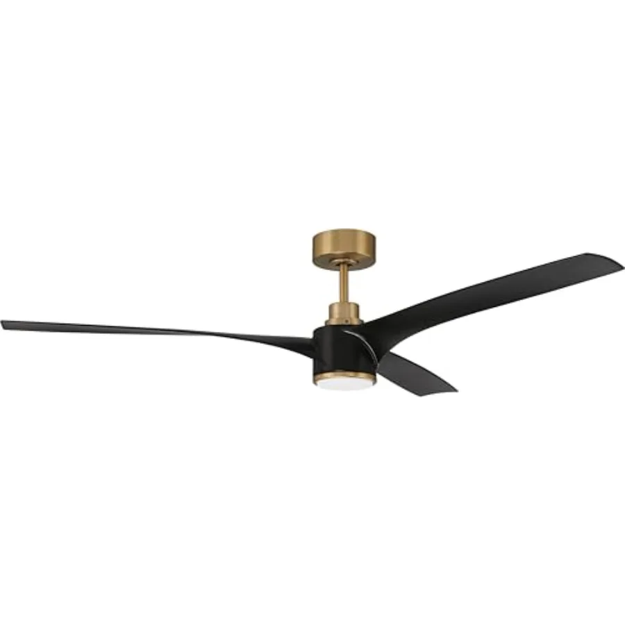 60 Phoebe Ceiling Fan in Flat Black and Satin Brass Finish, LED Light Kit with Remote Included, Damp Rated, Smart WiFi Enabled
