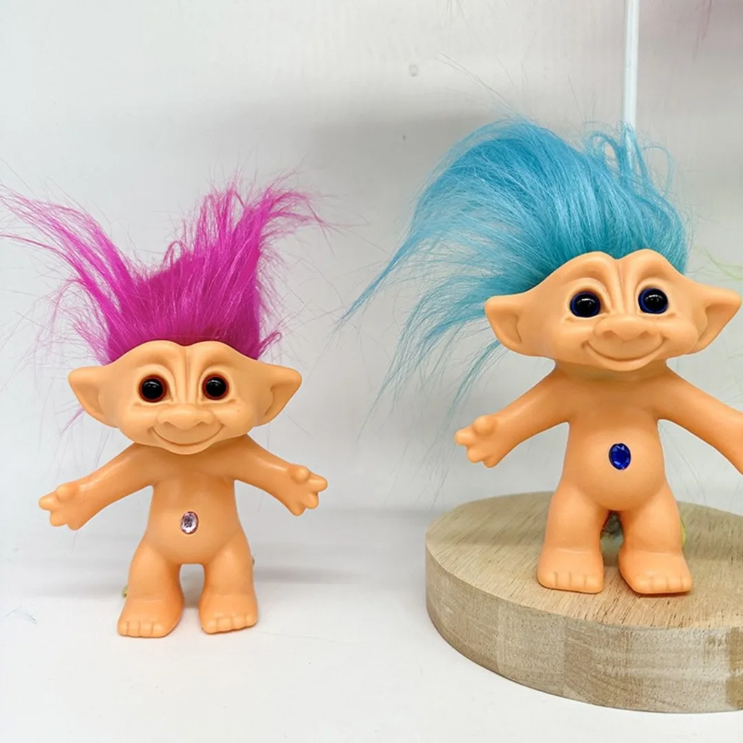 10cm 행운의 인형 빈티지 트롤 인형 화려한 머리 애니메이션 액션 피규어 가족 모델 재미있는 어린이 장난감 어린이 선물