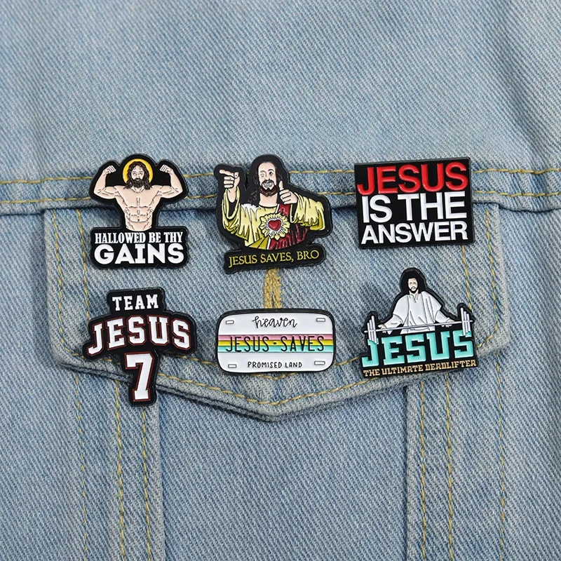Jesus Cross Series Enamel Pin Metal Badge Creative Retro Statue Brooch Clothing Deco Jewelry Gift For Friend Custom Wholesale