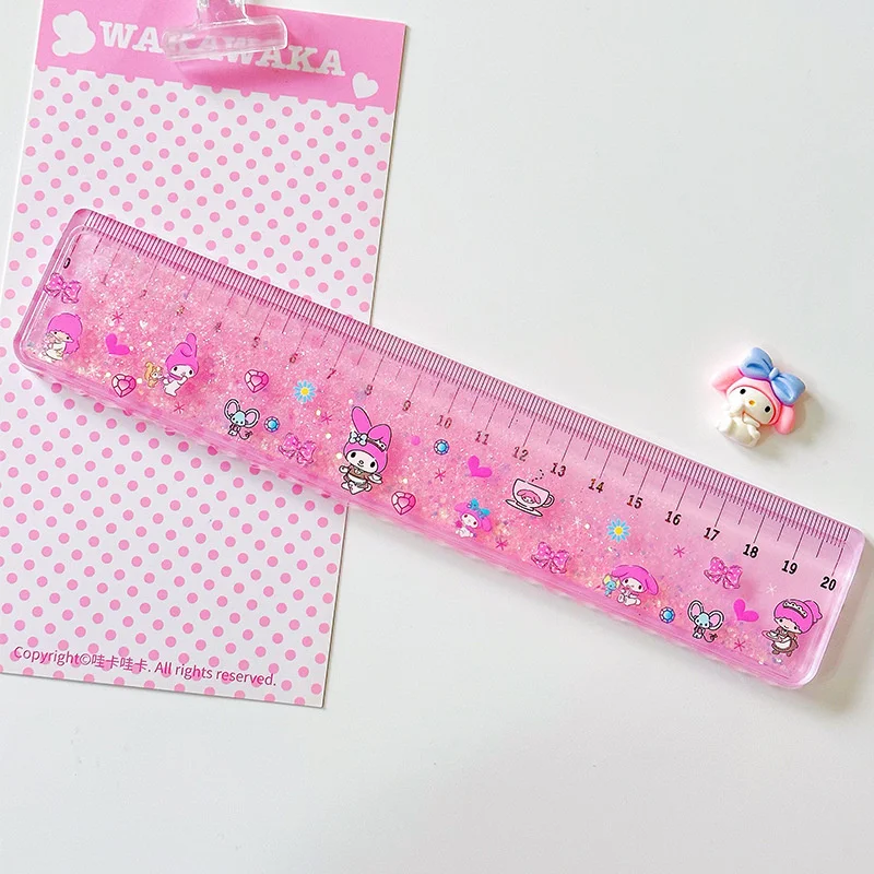 12pcs/lot Sanrio Kuromi Cinnamoroll Kitty Quicksand Ruler Cute Drawing Bookmark Promotional Stationery Gift School Supply