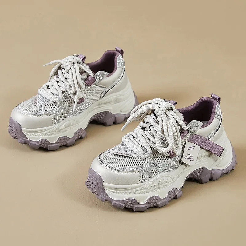 

Женские массивные кроссовки на платформе с дышащей сеткой, модные спортивные туфли на шнуровке с толстой подошвой, повседневные, 2026
