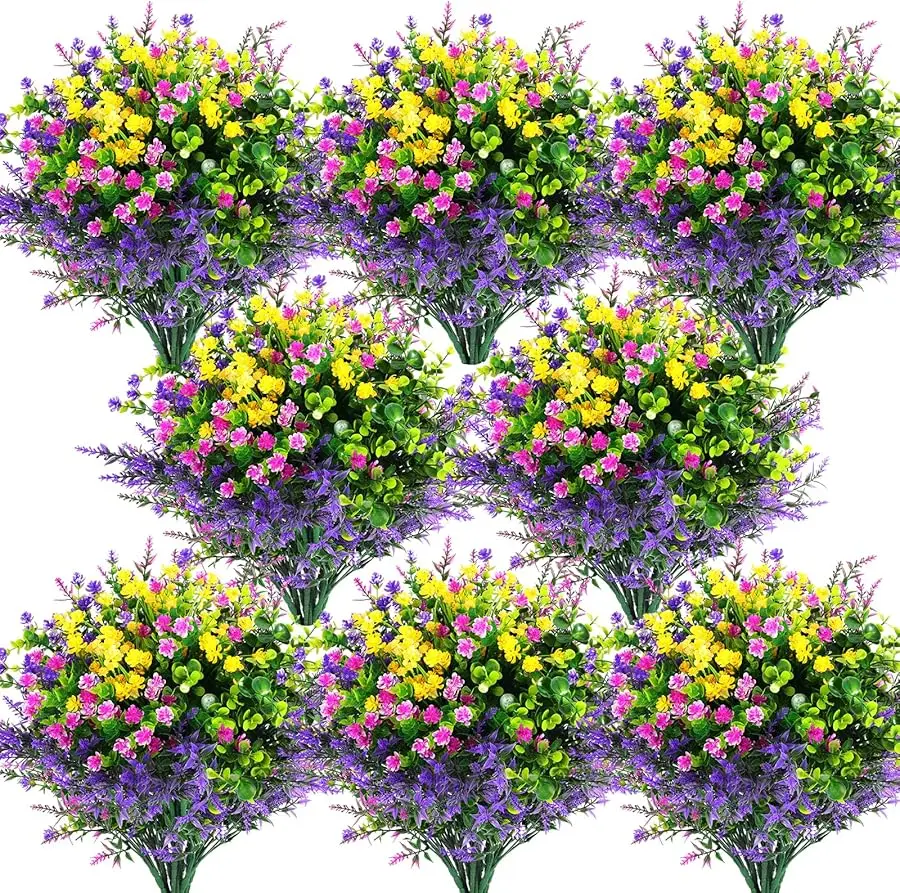 

48 Pcs Artificial Flowers Outdoor, Faux Artificial Plants UV Resistant Plastic Wild Flower Bulk for Hanging Planter Porch Window