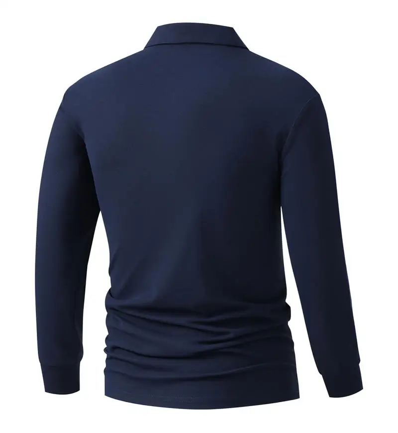 Neues Herren-Business-Casual-Langarmshirt, einfarbiges Poloshirt, modisches, atmungsaktives, bequemes, vielseitiges Top – Detail 2