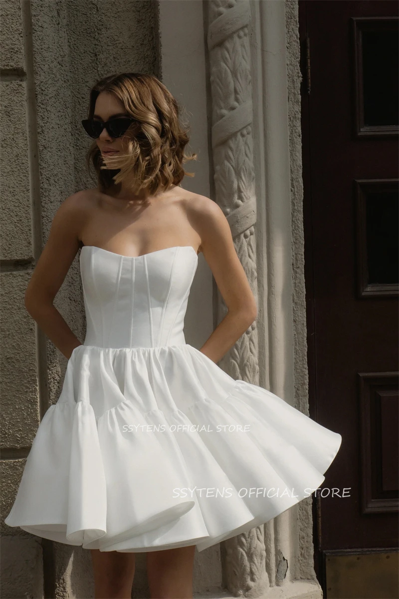 Elegante kurze Brautkleider Satin eine Linie Vestidos de Novia abnehmbare Ärmel über dem Knie Mini Birdal Party kleid für Frauen sexy