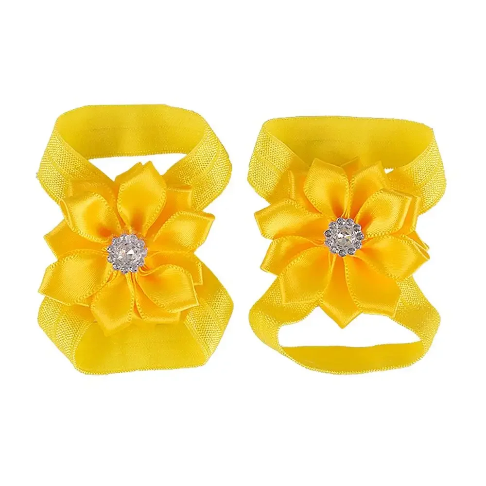 New 2pcs/pair Chic Satin Ribbon Flower Children Elastic Barefoot Sandals Baby Shower Gift Girls Newborn Toddler Kids Photo Props