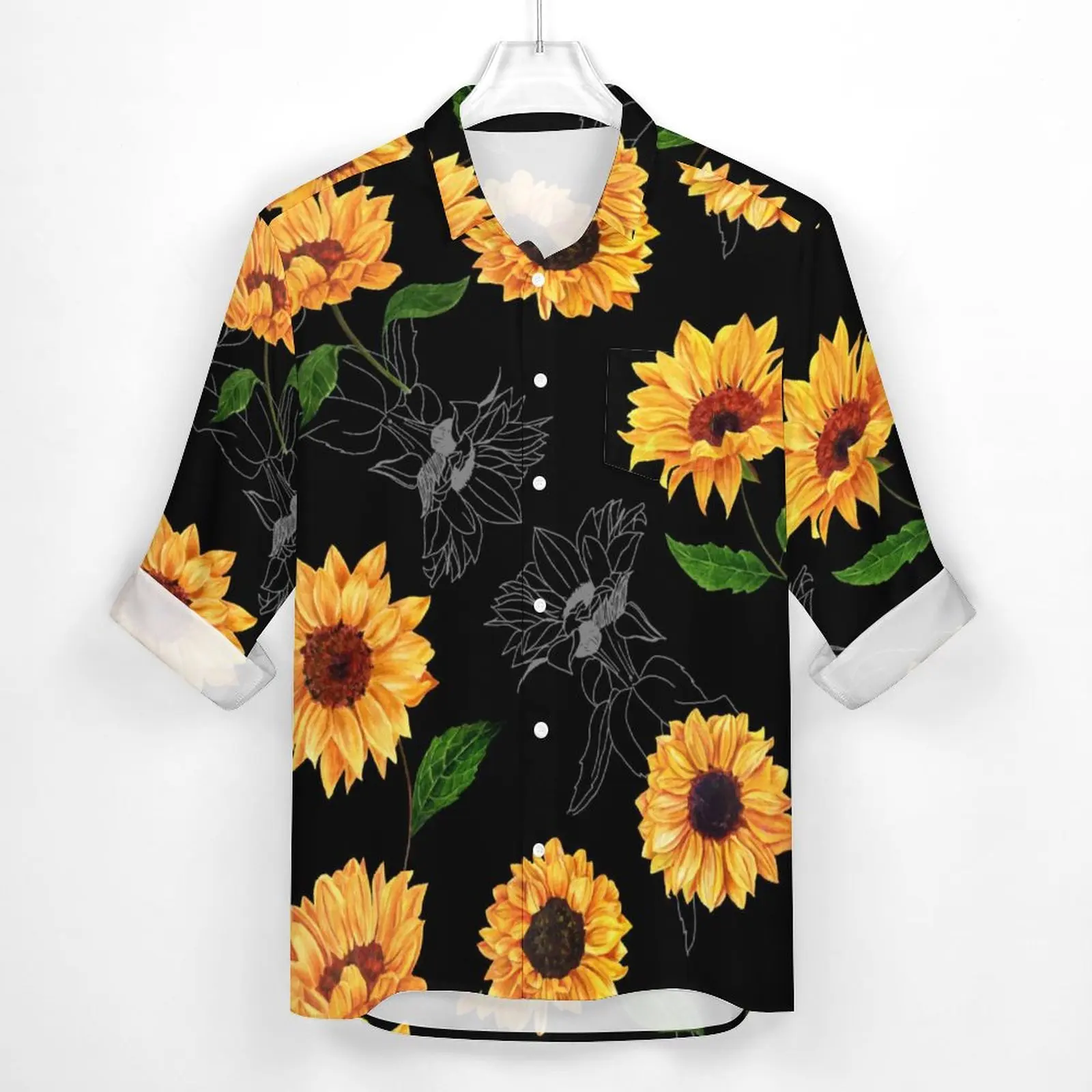 Watercolor Sunflower Shirt Man Yellow Flower Print Casual Shirts Spring Funny Graphic Blouses Long Sleeve Cool Oversize Top Gift