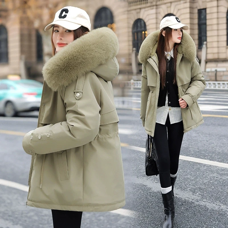 

Зимнее пальто, новинка 2025, утепленная парка, женская теплая съемная внутренняя пуховая хлопковая куртка, женские свободные теплые парки с капюшоном, пальто
