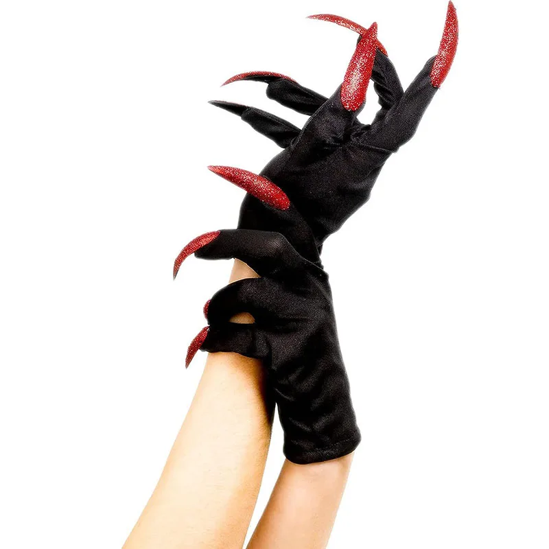 Disfraz divertido de bruja para fiesta, accesorios de miedo para Halloween, guantes góticos de uñas largas, mitones con garras, accesorios de Cosplay