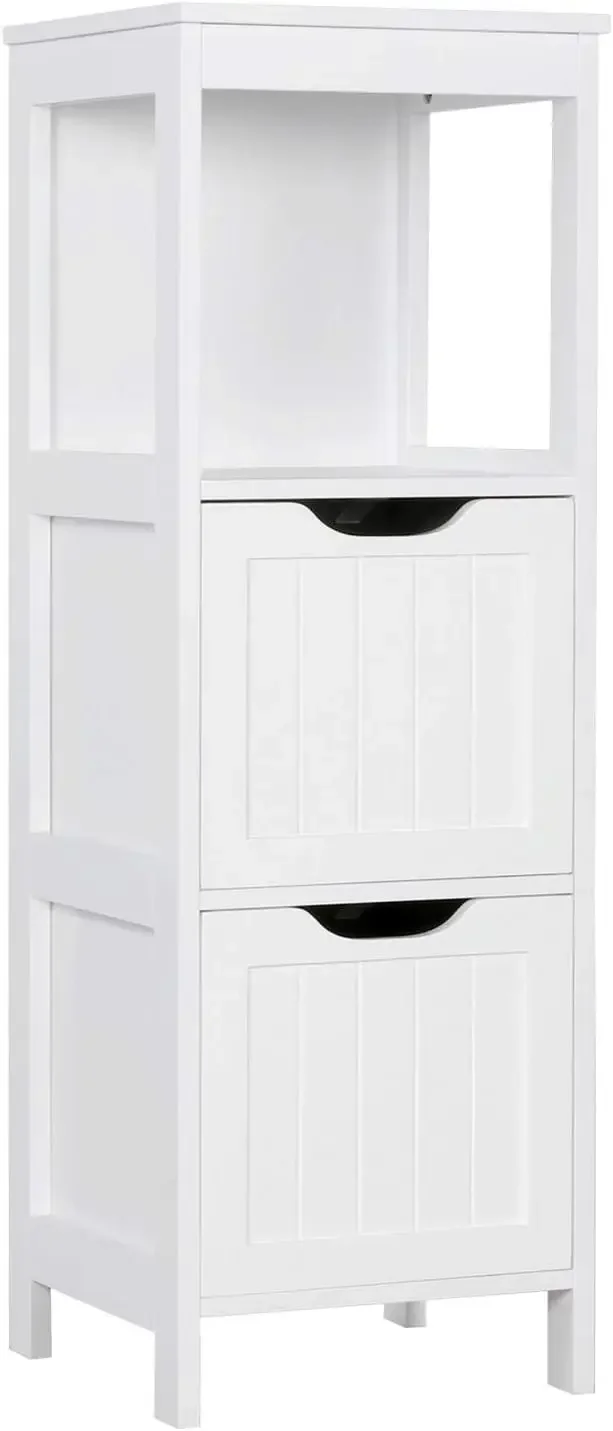

Bathroom Floor Cabinet, Wooden Storage Cabinet with 2 Drawers, Multifunctional Side Organizer Rack Stand Table, White