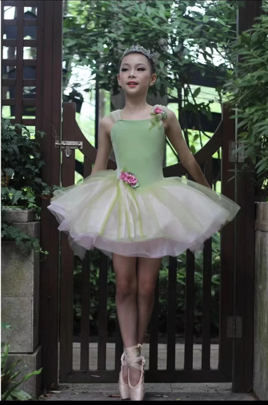 

Женская балетная юбка, танцевальная юбка для девочек, одежда для балета, зеленая танцевальная юбка, групповая одежда для выступлений на сцене