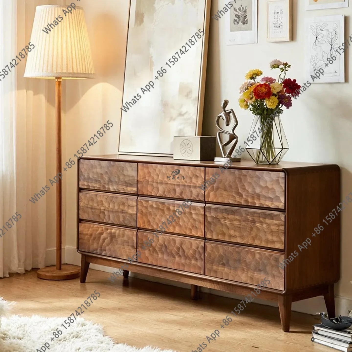 hjkj Cv North American Black Walnut Chest Of Drawers Art Carved Texture Bedroom Bed End Storage Storage Cabinet Customization