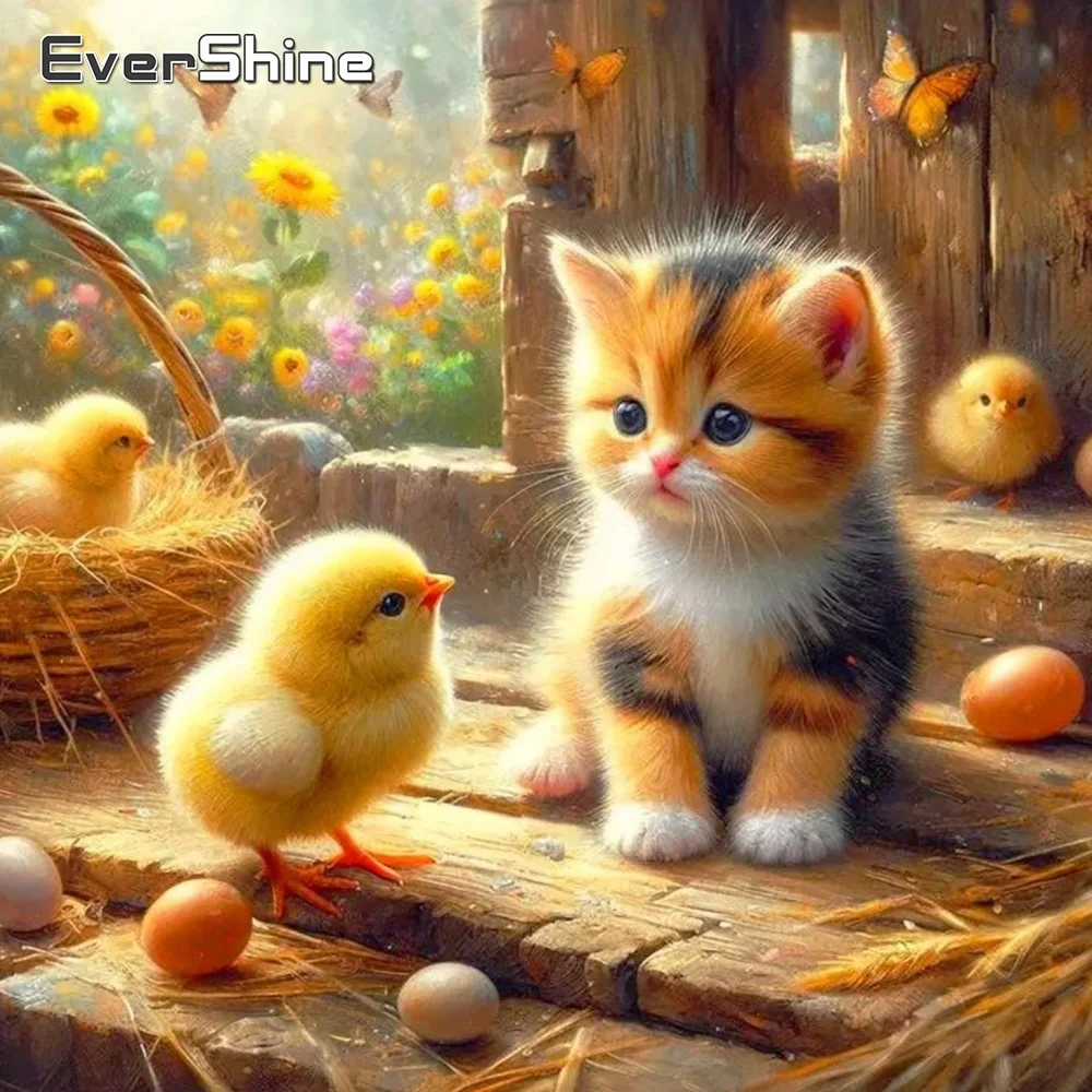 EverShine Diamant-Mosaik Katze Tier Stickerei Huhn Acryl Bastelbedarf DIY Diamantmalerei Neuerscheinung Handgemachtes Geschenk