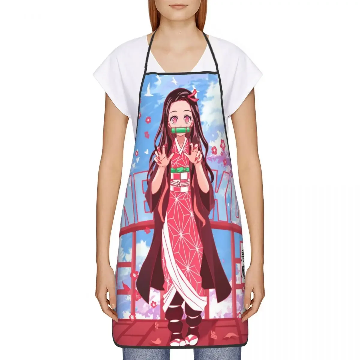 Unisex Nezuko Kamado Demon Slayer Apron Kitchen Chef Cooking Baking Bib Women Men Kimetsu No Yaiba Tablier Cuisine for Painting