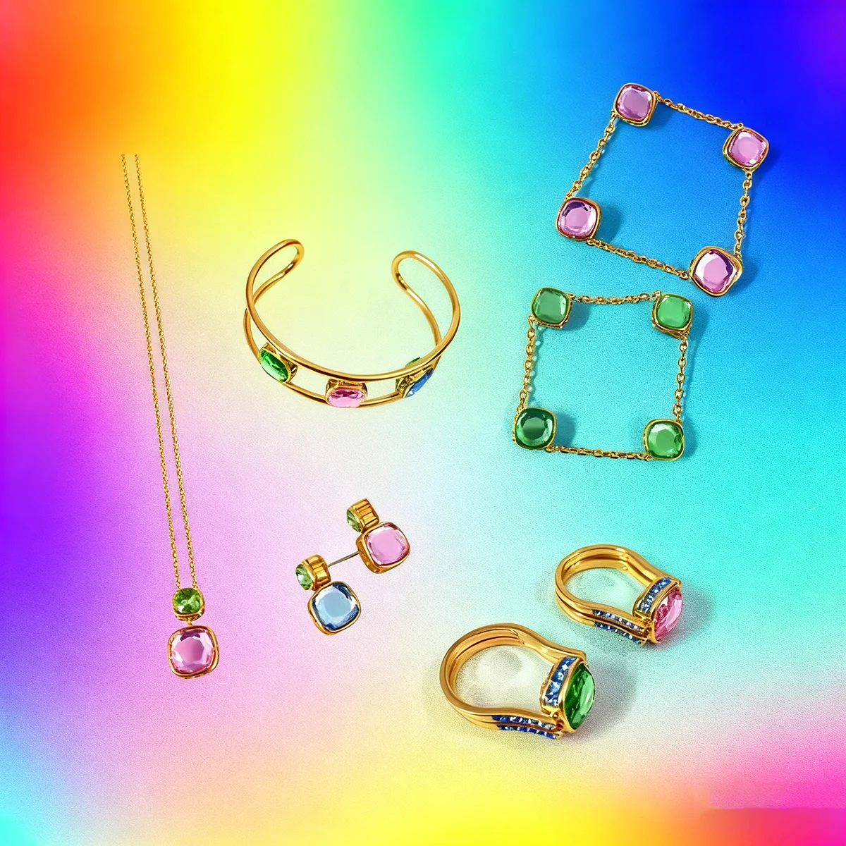 

2025 New Hot-Selling Reversible Crystal Jewelry Set, Dazzling, Fashionable, Romantic And Elegant, Suitable For Gifts And Parties