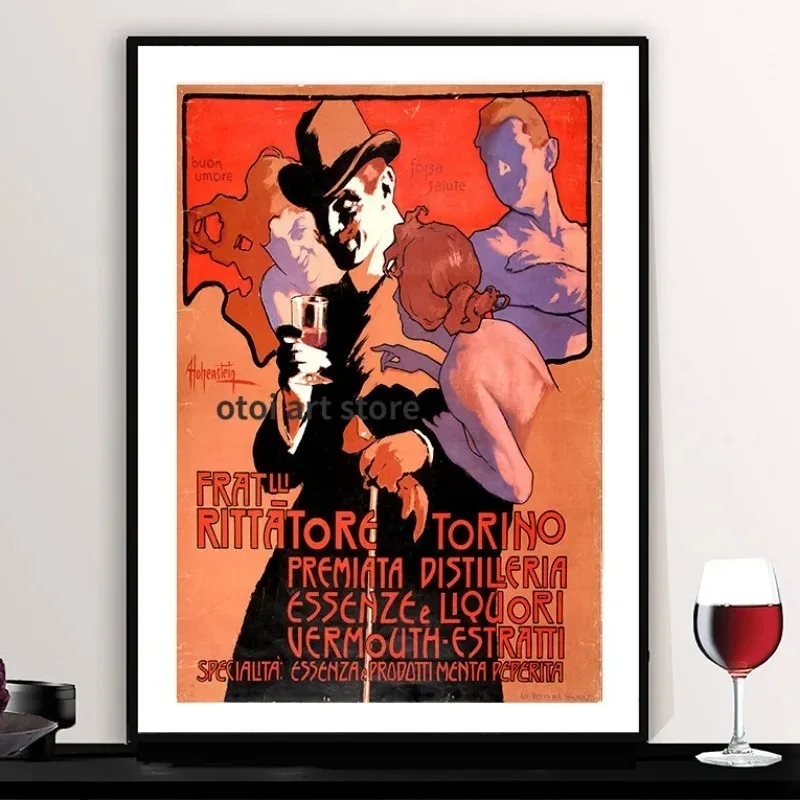 Póster Artístico Vintage de Comida y Bebida, Cerveza Amarga Campari, Champagnepasta, Impresión en Lienzo, Decoración de Pared para el Hogar, Bar, Cuadros