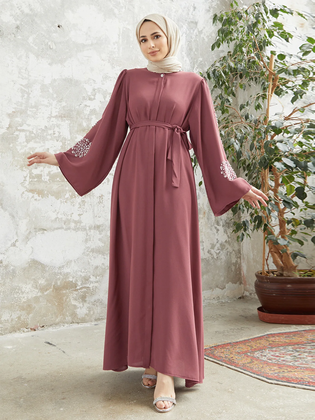 Dubajska muzułmańskie Abaya sukienka Maxi z koralikami indyka Kaftan skromna Eid Ramadan szata Musulmane Arab Kaftan islamska odzież Vestido