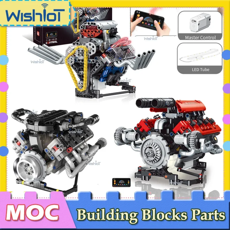 

Моделирование двигателя V8, модель автомобиля, строительные блоки, поддержка управления, приложение с приводом, набор украшений, сборка, MOC, кирпичи, игрушки, подарки