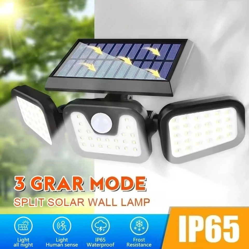

Солнечный светодиодный светильник с 3 головками, уличный, с датчиком движения, регулируемыми головками, IP65, водонепроницаемый, для сада и ландшафта