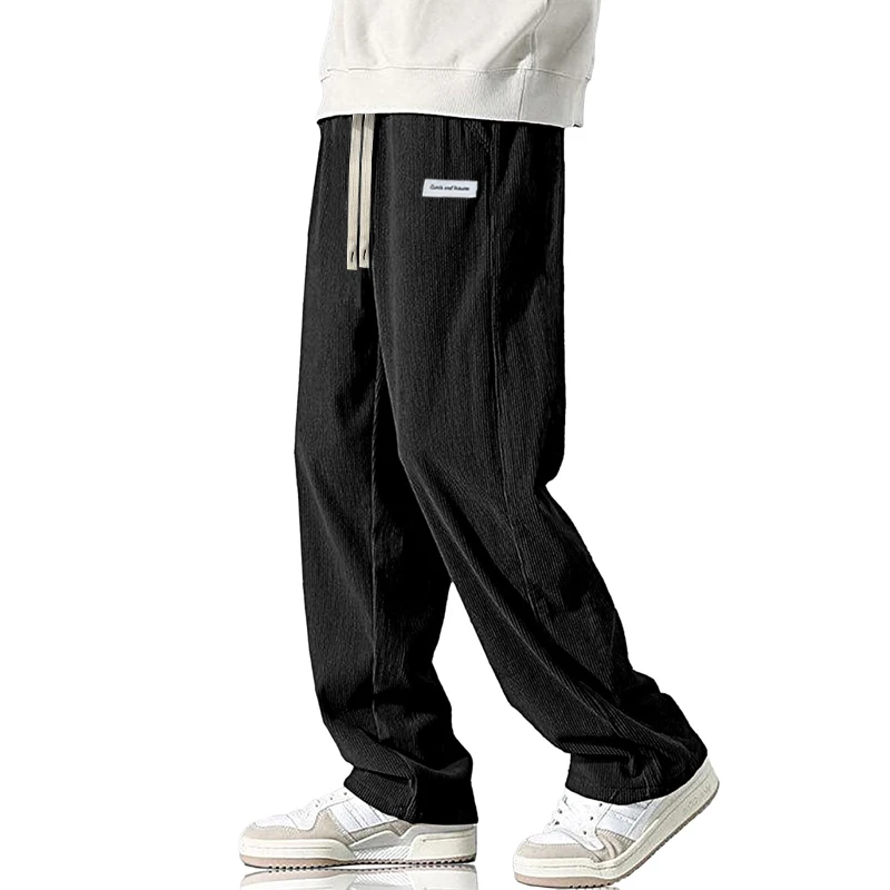 Autumn Mens Corduroy Baggy Pants Wide Leg Casual Pant Elastic Waist Drawstring Sweatpants  Loose Work Pants Breathable Outerwear
