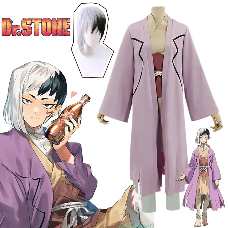 

Dr.STONE Anime Asagiri Gen Cosplay Costume Fancy Kimono Outfits Suit Wig Full Set Women Men Halloween Role Play Prop disfraz