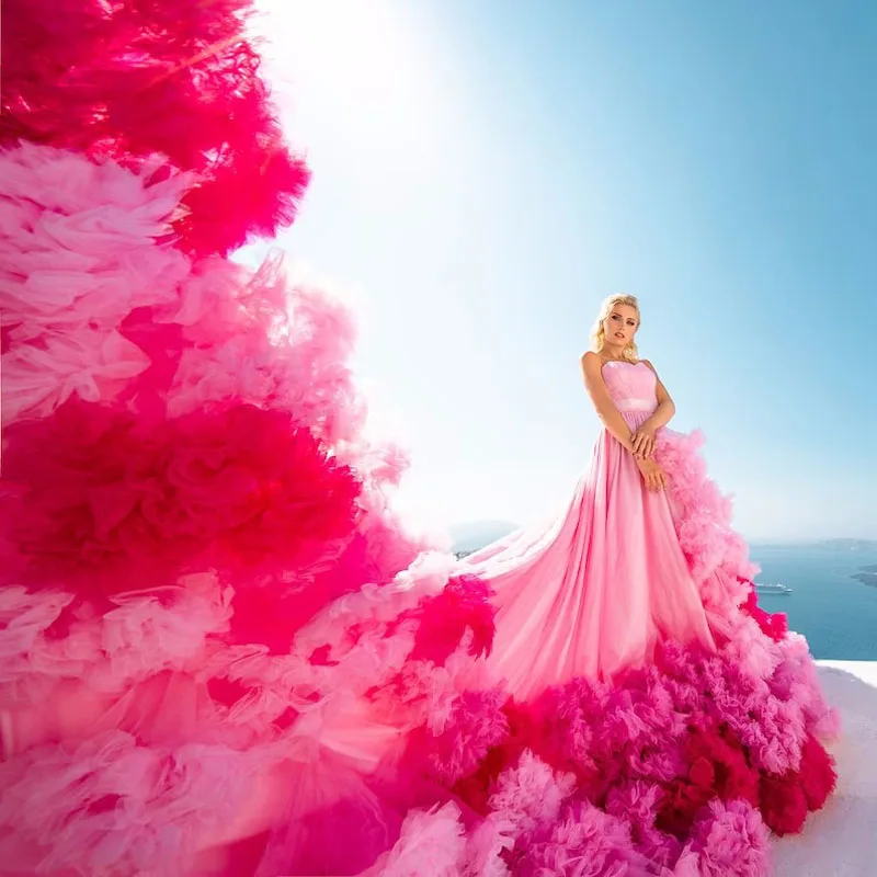 Increíble vestido de novia con volantes para fotografía, vestido de novia bohemio de tul esponjoso de colores mezclados para Sesión de fotos, vestido de maternidad de playa