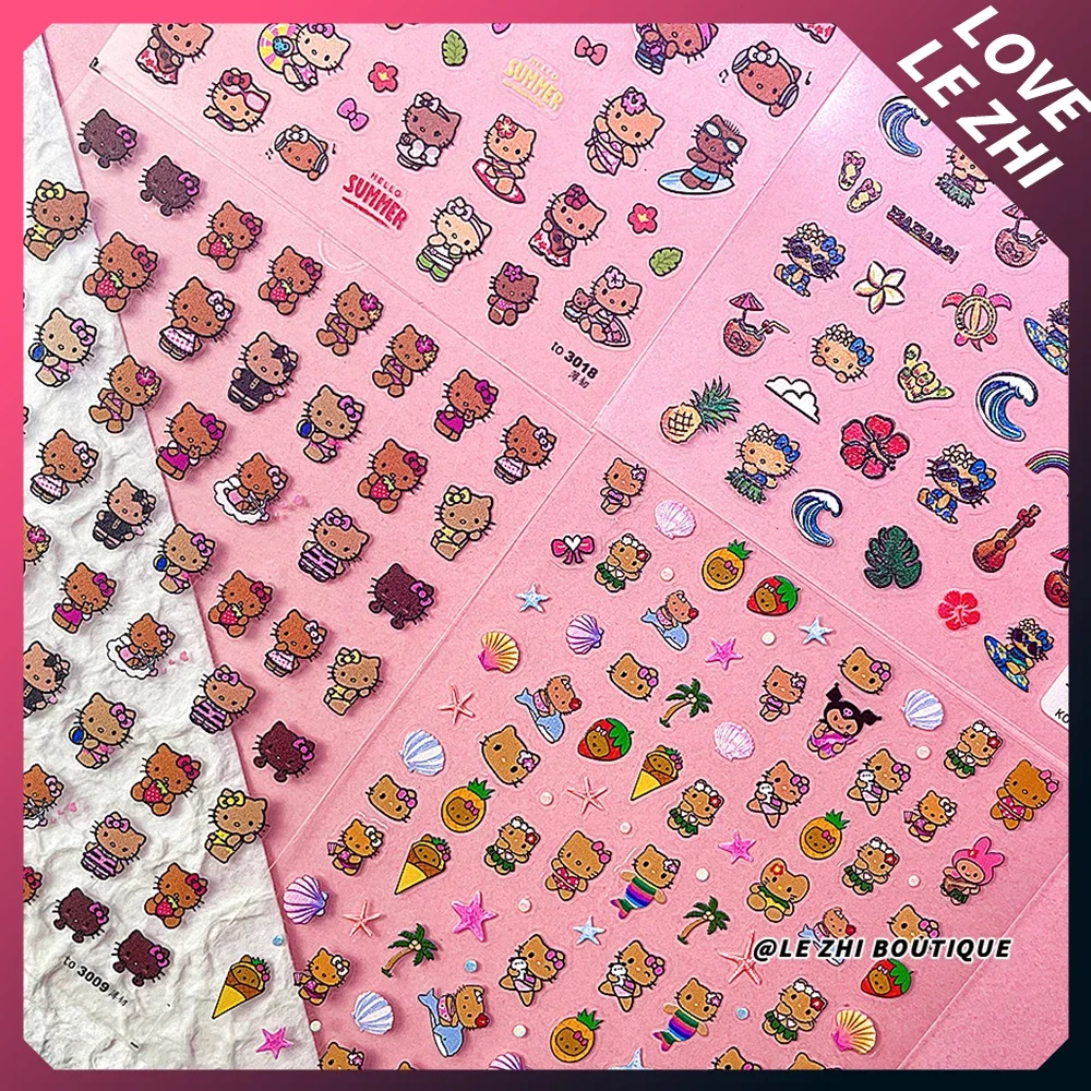 Sanrios Nail Art Decoratie Stickers Hello Kitty Cartoon Zwarte Huid Hawaii Serie Schattige Diy Nail Painting Meisjes Decoratie