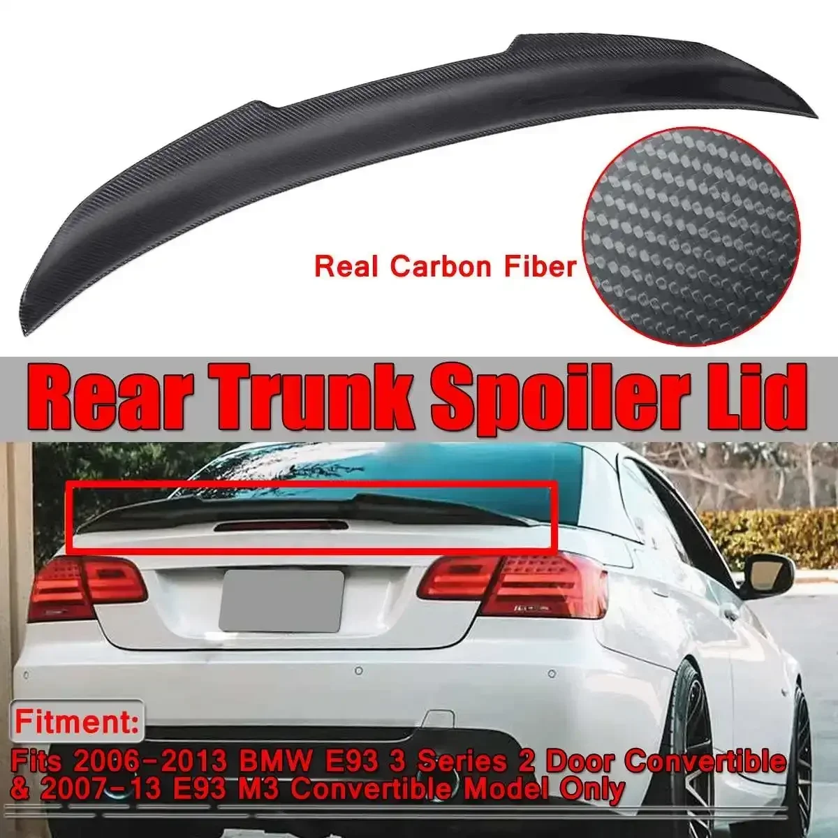 Real Carbon Fiber HighKick Car Trunk Rear Racing Wing Lid For BMW E93 3 Series 2Dr 335i 328i M3 Convertible 2007-2013 Body Kit