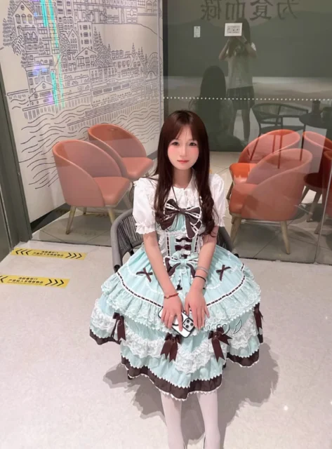 Original Kawaii Lolita Dress Cute Princess Jsk Suspender Dress 2025 Summer New Bow Lace Sweet Playful Laminated Long Cake Dress