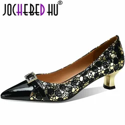 【JOCHEBED HU】New Design Bright Genuine Leather Heel Women's Shoes Made by Real Leather Soft Comfortable Shoes for Size 33-40