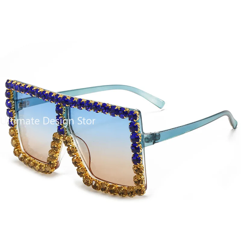 Luxury Brand Oversize Sunglasses Women Purple Pink Shades Vintage 90s Square Rhinestone Sun Glasses Gradient Frame UV400