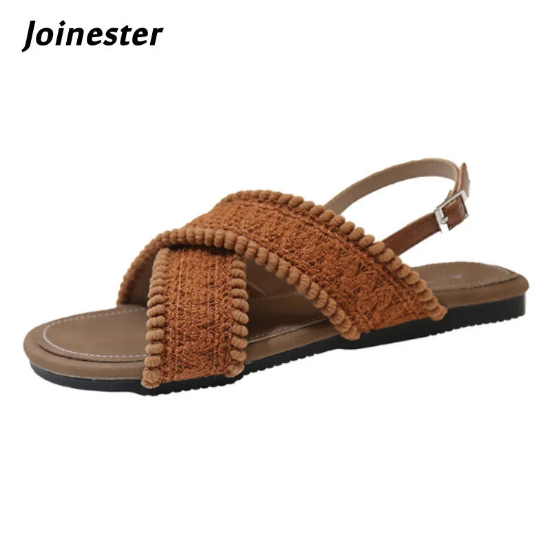 

Женские модные сандалии на плоском каблуке с ремешком сзади, винтажная летняя нарядная пляжная обувь с открытым носком, повседневная дышащая обувь