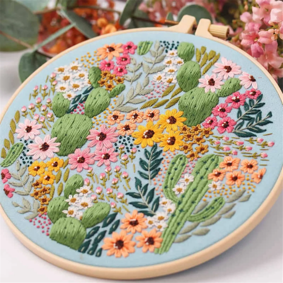 Embroidery Kit for Beginners and Embroidery Enthusiasts Includes Floral Landscape with Thread Needles,DJAS