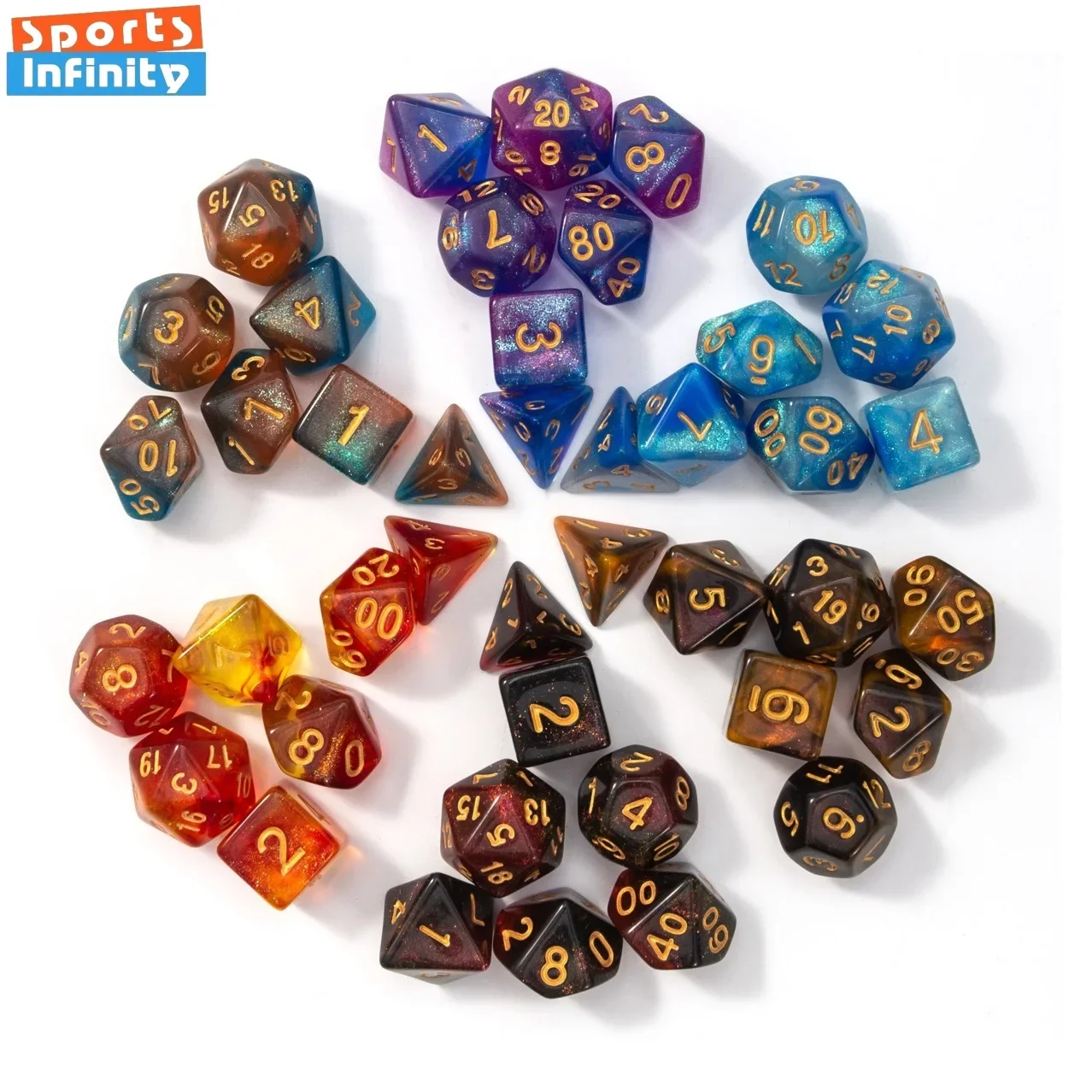 7pcs/set Dual Color Multi Sided Number Dice for TRPG TPG Cthulhu COC Running Team Board Game D20 D12 D10 D8 D6 D4 Dnd Dice Set