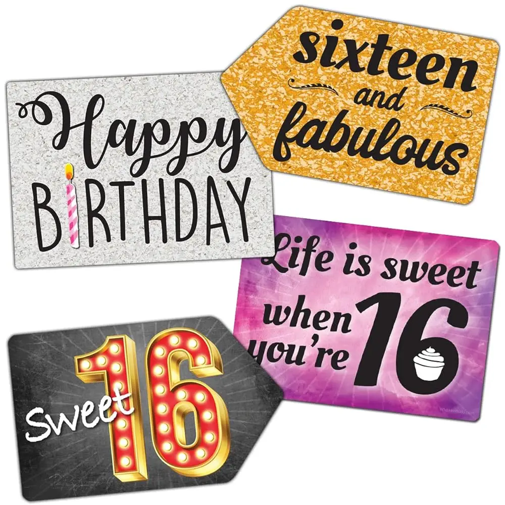 

Яркие пластиковые таблички для фотозоны - Декор для Sweet Sixteen - Набор из 2 красочных табличек для празднования 16-го дня рождения