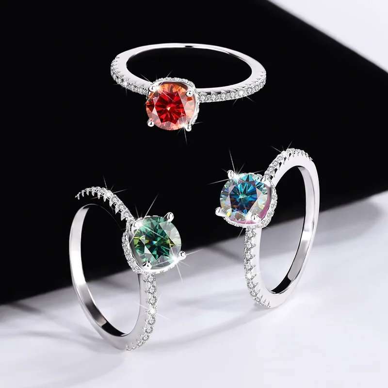 

High-quality Silver Sunset Colored Moissanite Ring, A Fashionable and Exquisite Wedding Ring Gift for Women