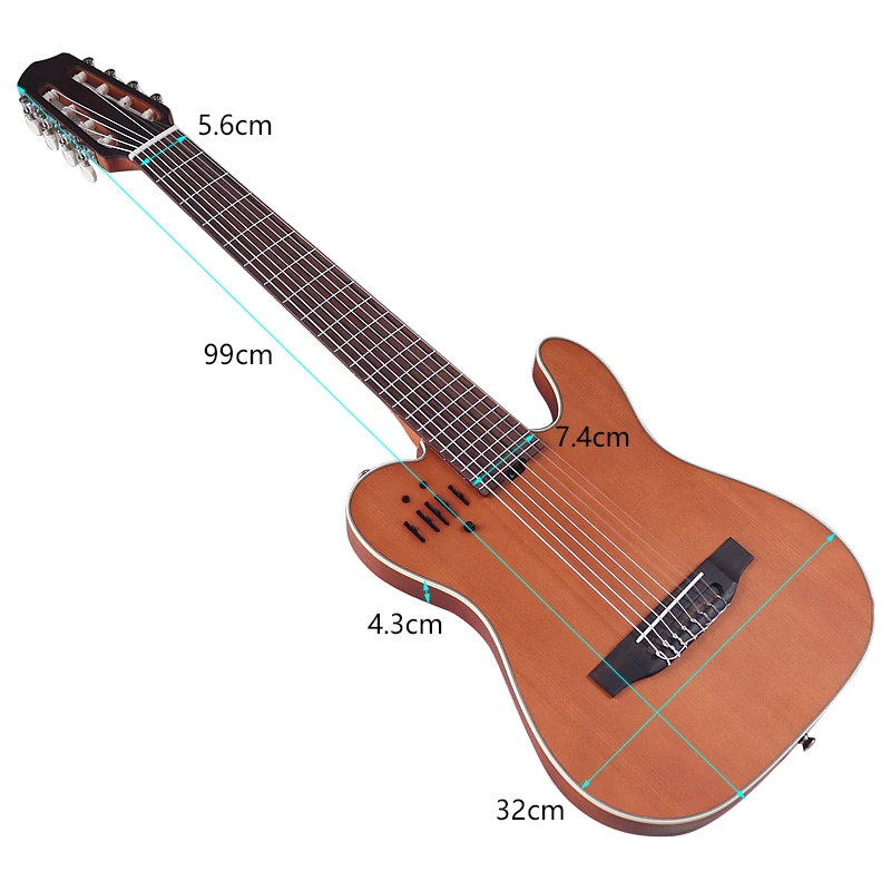 Vintage Color Silent Electric Classical Guitar 7 Strings 8 String