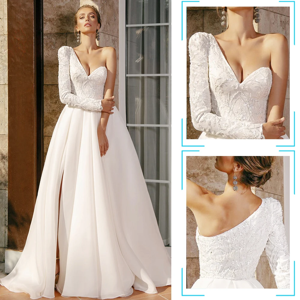 Robe de Mariée Trapèze Blanche en Dentelle pour Femme, Tenue de Bal à Manches Semi sulf, Style Bohème, pour la Plage